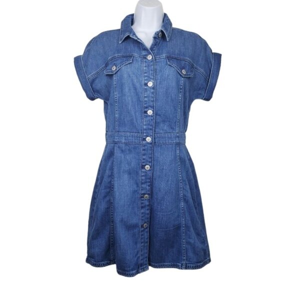 American Eagle Womens Blue Denim Button Front Mini Shirt Dress Size S NWT - Picture 1 of 6